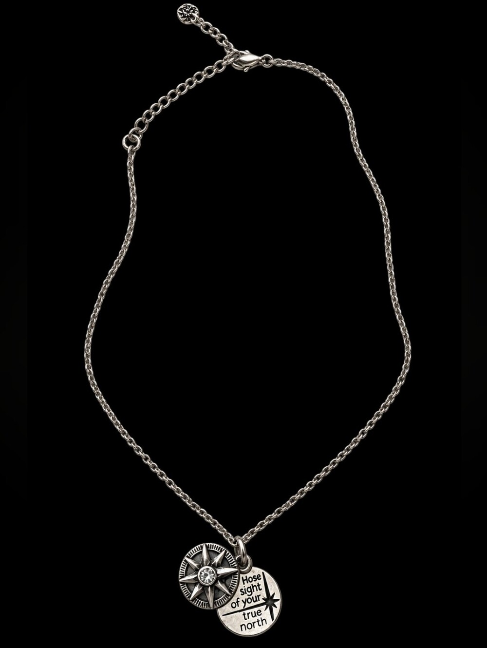 Premier Designs Silver Tone Compass “True North” Charm Necklace Adjustable